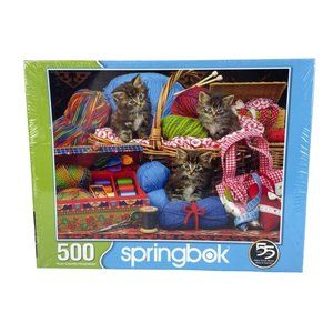 Springbok 500 pc Jigsaw Puzzle NEW/SEALED "Sew Cute" Kittens Yarn Colorful, Toy